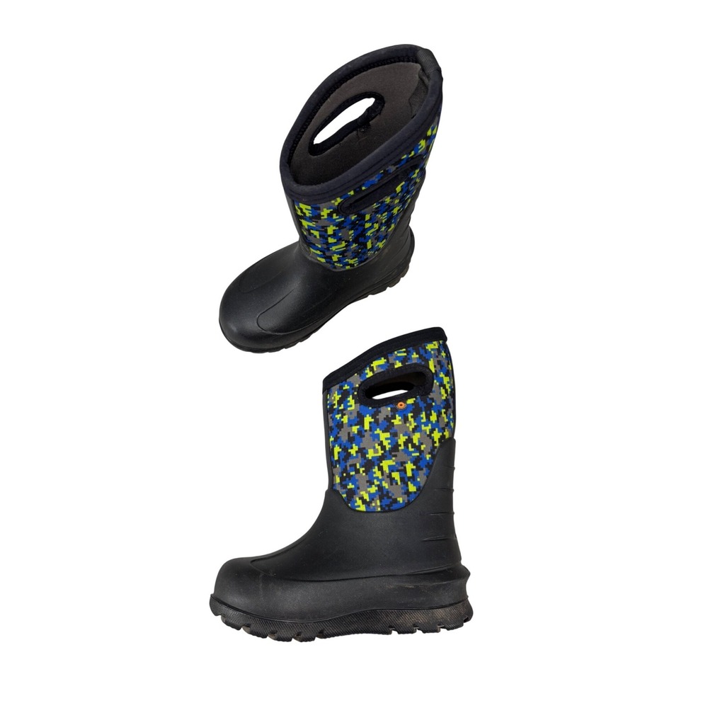 Bogs Kids Neo-Classic Digital Maze Black Blue Waterproof Winter Boots Size 12